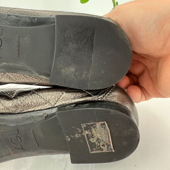 AGL Naomi Womens Ballet Flats Size 38.5 8.5 Quilted Silver Black Leather Cap Toe - Picture 12 of 16